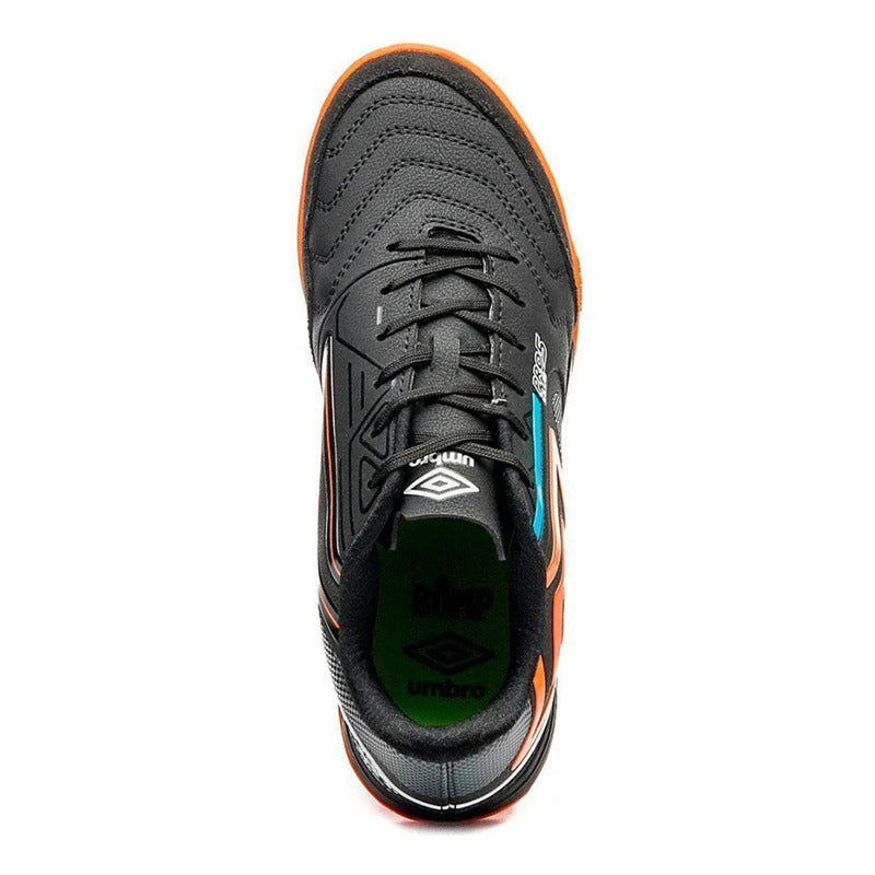 Chuteira Futsal Umbro Pro 5 Jr Preto Laranja Azul 2024