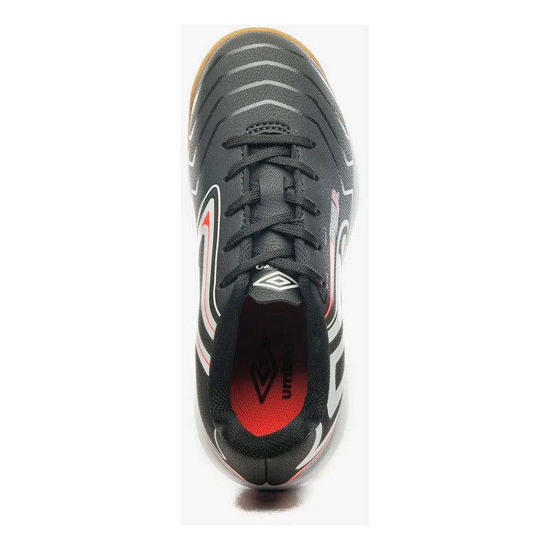 Chuteira Futsal Umbro Pro 5 Jr Preto Branco Coral 2024
